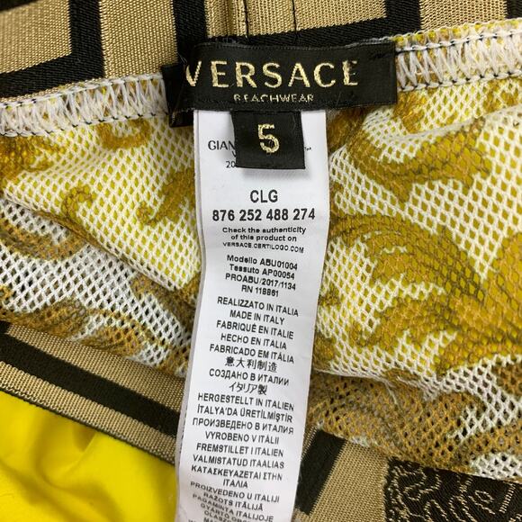 VERSACE Size M Yellow Black Gold Nylon Elastic Waistband Swim Trunks - Picture 4 of 5